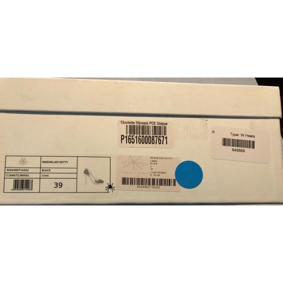 Charlotte Olympia Black Linen Bejeweled stiletto 9 - Picture 8 of 8